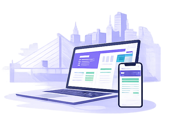 Web design and development showcase on laptop and mobile